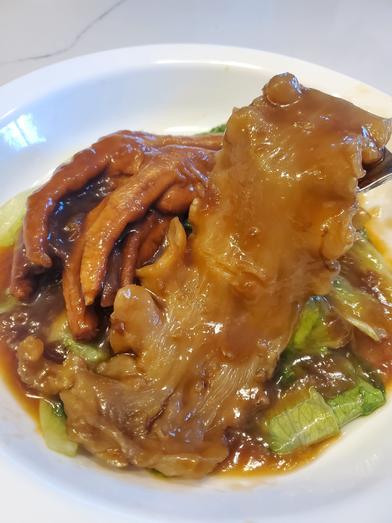 Braised Goose Webs and Fish Maw in Abalone Sauce ( No added MSG)